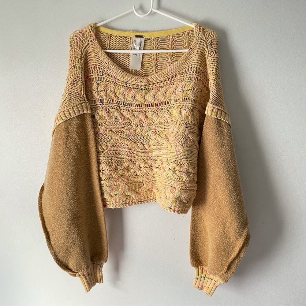 Free People Yellow Multicolored Speck Honey Cable Knit Pullover Sweater (SOLD) - Picture 4 of 7